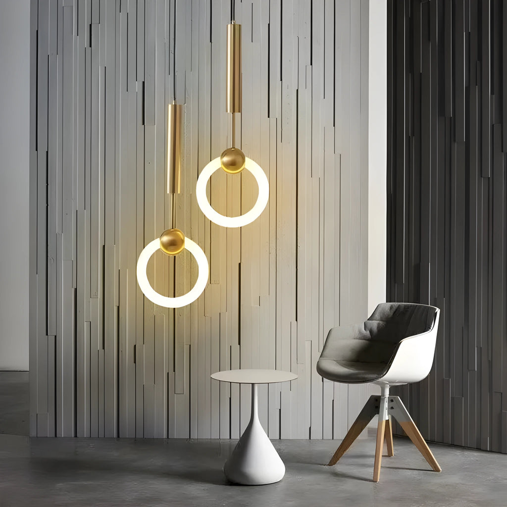 Modern Nordic style U-shaped metal pendant light with a long 200cm drop, ideal for bedside lighting.