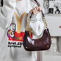 Wine red PU chain crescent underarm bag with horizontal square shape and mobile phone bag for daily one-shoulder use