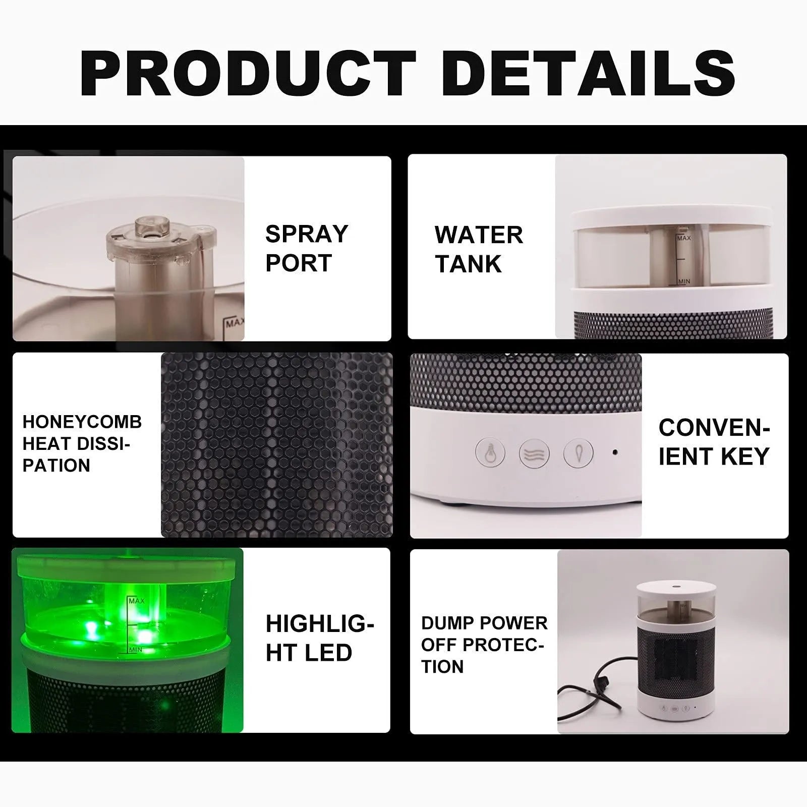 White 3-in-1 space heater with humidifier and night light on a desk
