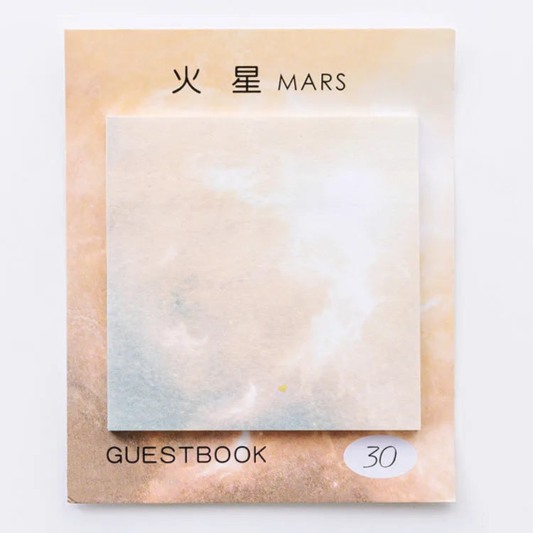 Square planet sticky notes notepad with oil painting designs of celestial bodies including moon and earth patterns