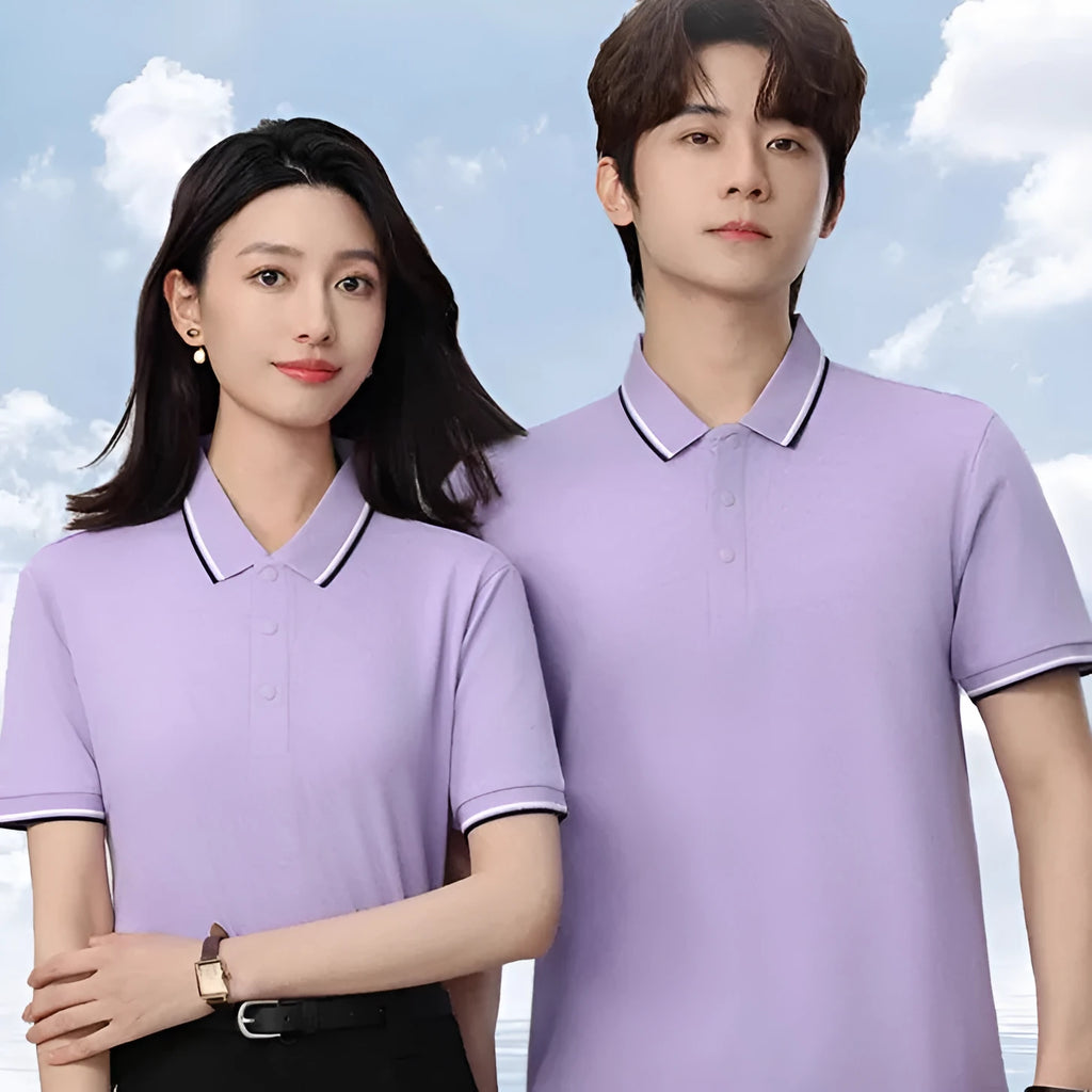 Lapel work short sleeve T-shirt in long-staple cotton, straight fit, available in multiple colours