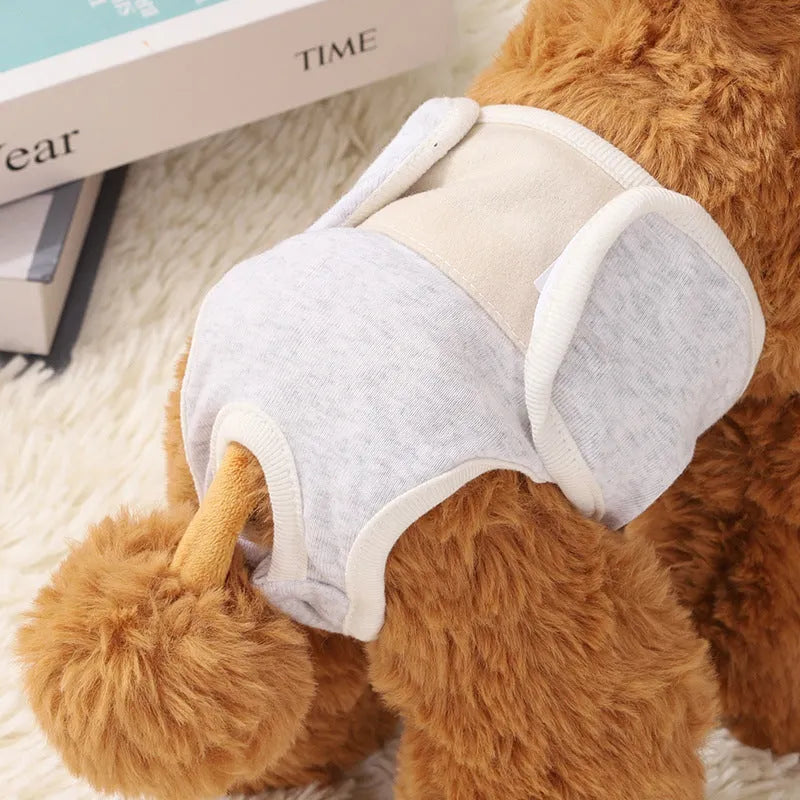 Pure cotton dog safety pants in light blue with elasticated waist, four sizes available