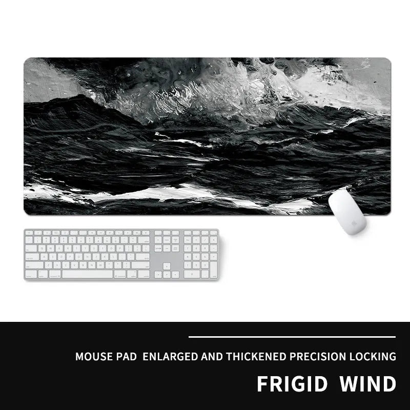 Oversized natural rubber mouse pad with thermal transfer printed cold-themed design for computer gaming desk