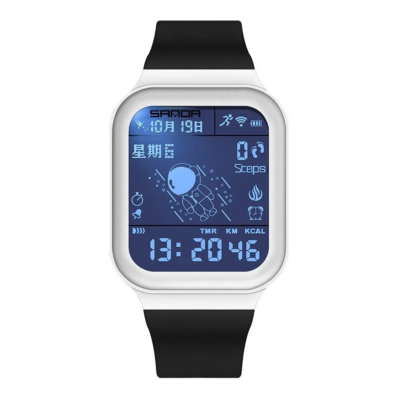 Outdoor sports waterproof step calorie electronic meter pedometer watch in All Black colour