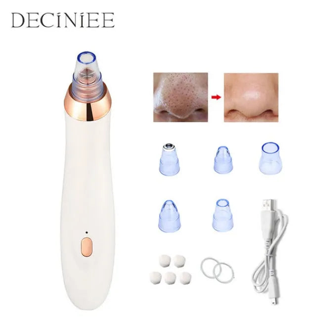 Black electric blackhead extractor device with multiple nozzle attachments for skin pore cleaning