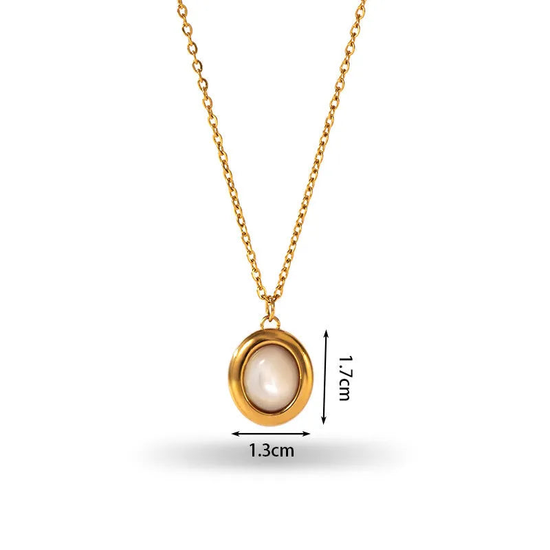 Retro stainless steel necklace with mixed gem inlaid pendant and electroplating finish in five colour options