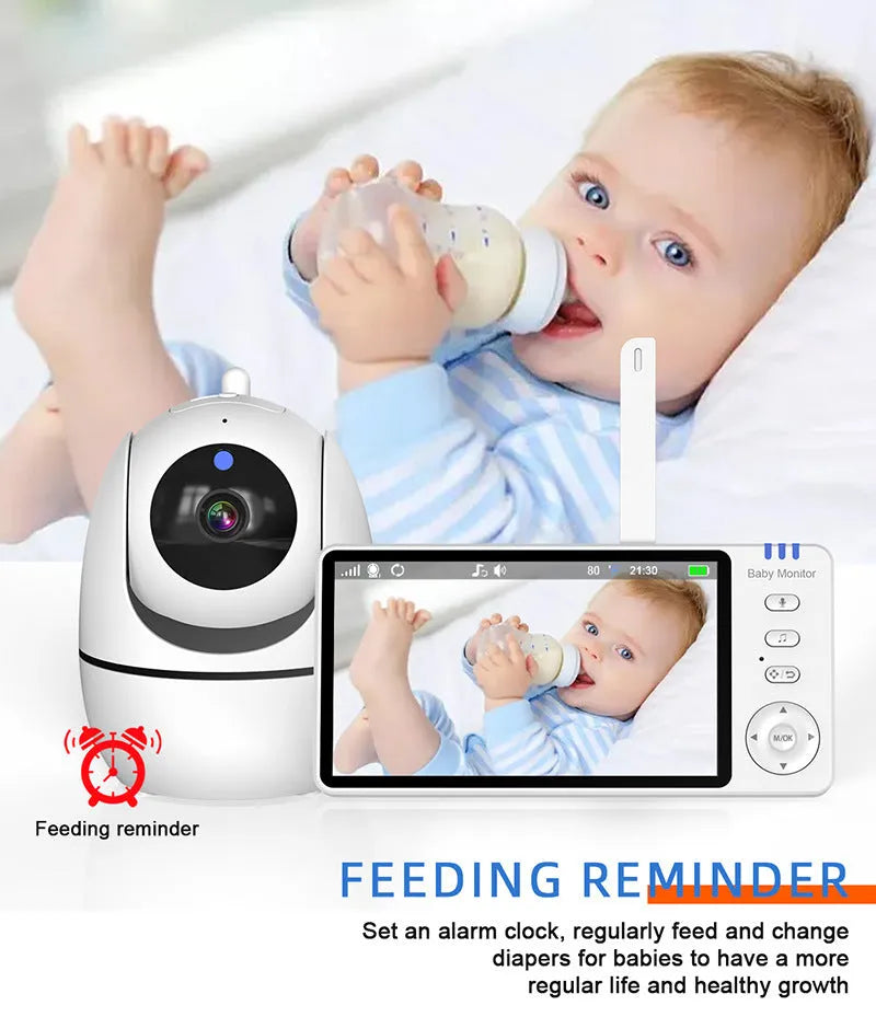White wireless baby monitor with 5-inch HD screen on a nursery shelf