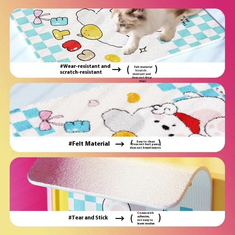 Cartoon felt cat scratch board wall vertical with happy kitten polar fleece design for dogs and cats
