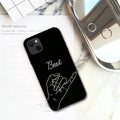 Black TPU phone case with white lines holding hands couple design, anti-fall back cover for Apple iPhone