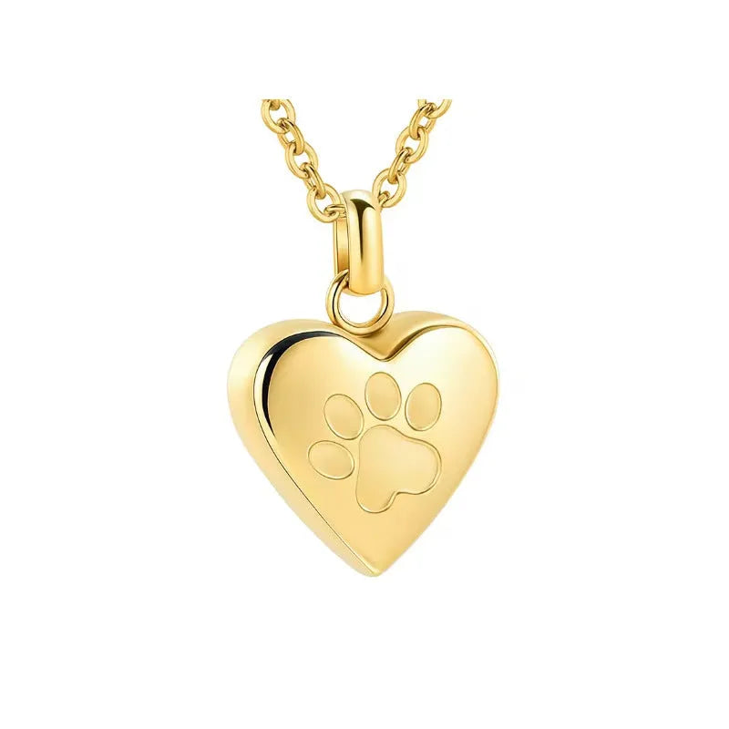 Openable heart pendant titanium steel necklace with paw print design in silver, black, gold, rose gold, or colourful finish.