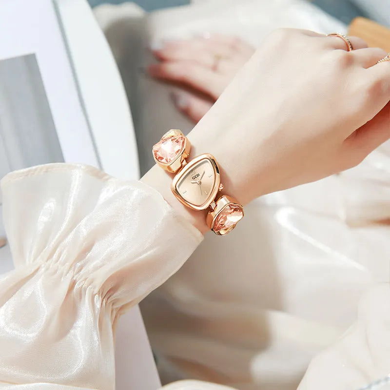 Women's crystal bracelet watch with silver stripe dial and 7.9mm slim case, available in five crystal colours