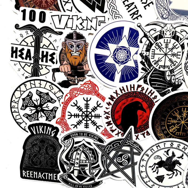 Ancient Rune Series PVC stickers, 50 runes, irregular shapes, 5-8 cm, for luggage, car, skateboard, and laptop