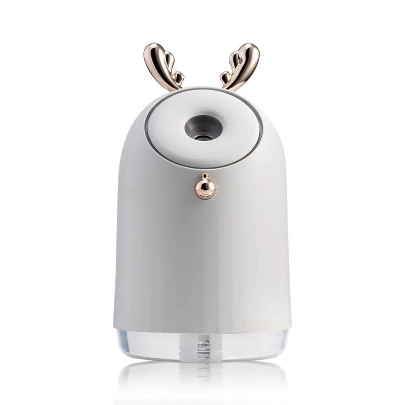 Compact USB humidifier table lamp with 250ml water tank, 145mm height, available in blue colour, sitting on a desk