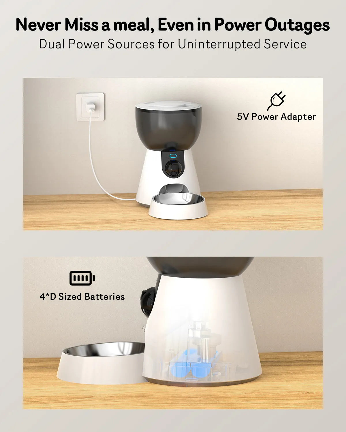 Automatic cat feeder with camera, 4L capacity, 1080P HD video and 5G WiFi, stainless steel tray, 216x350x327mm