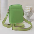 Solid colour women's PU crossbody phone bag shown in beige, displaying front view.