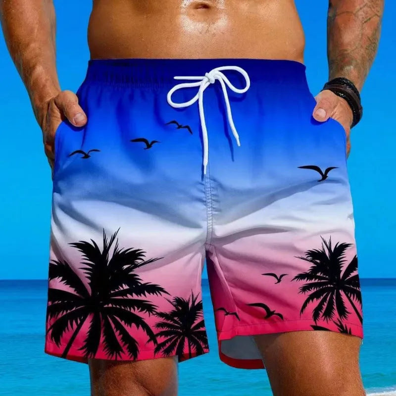 Men's ethnic style swimming trunks with loose board short design in polyester fabric