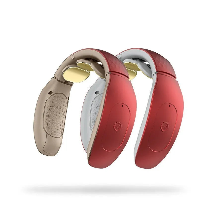 Small intelligent cervical massager in red or white colours with battery power and three contact points