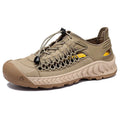 Men's hand-woven closed toe sandals with elastic band and rubber sole in grey red colour