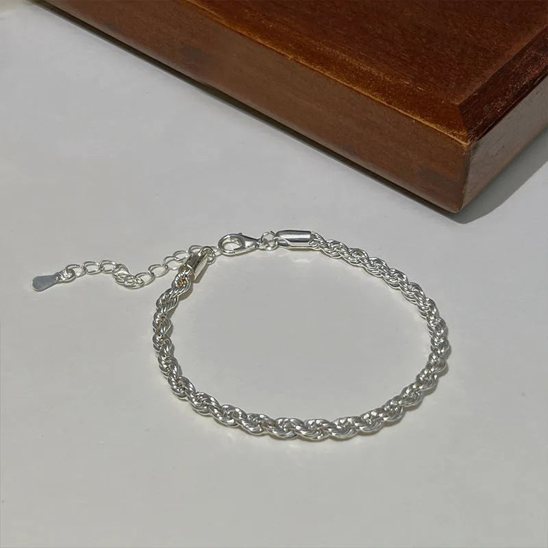 Silver twisted fried dough twists bracelet for women, vintage versatile handwear wrist accessory