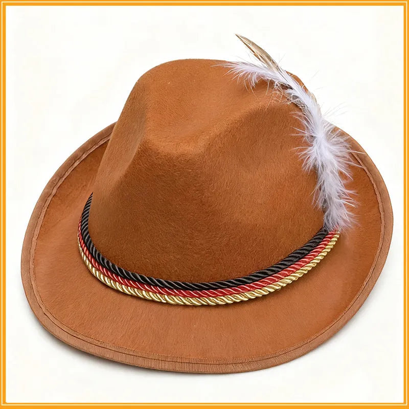 Performance Composite Turkey Feather Hat velvet fedora jazz hat in light gray with feather decoration