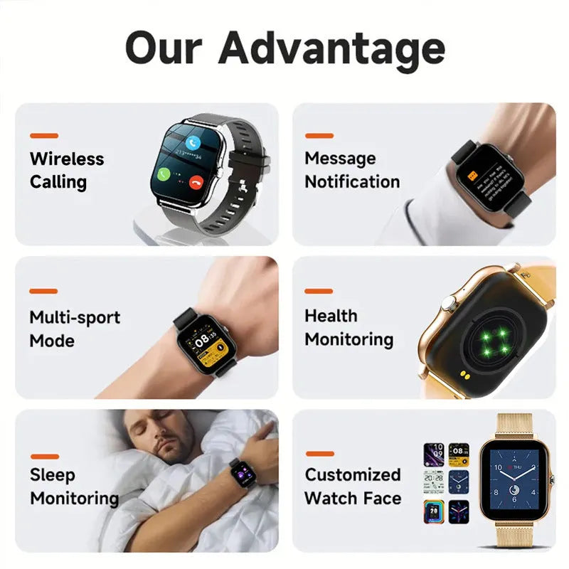 Smart watch with 1.44-inch touch screen displaying time, featuring a silicone wrist strap.