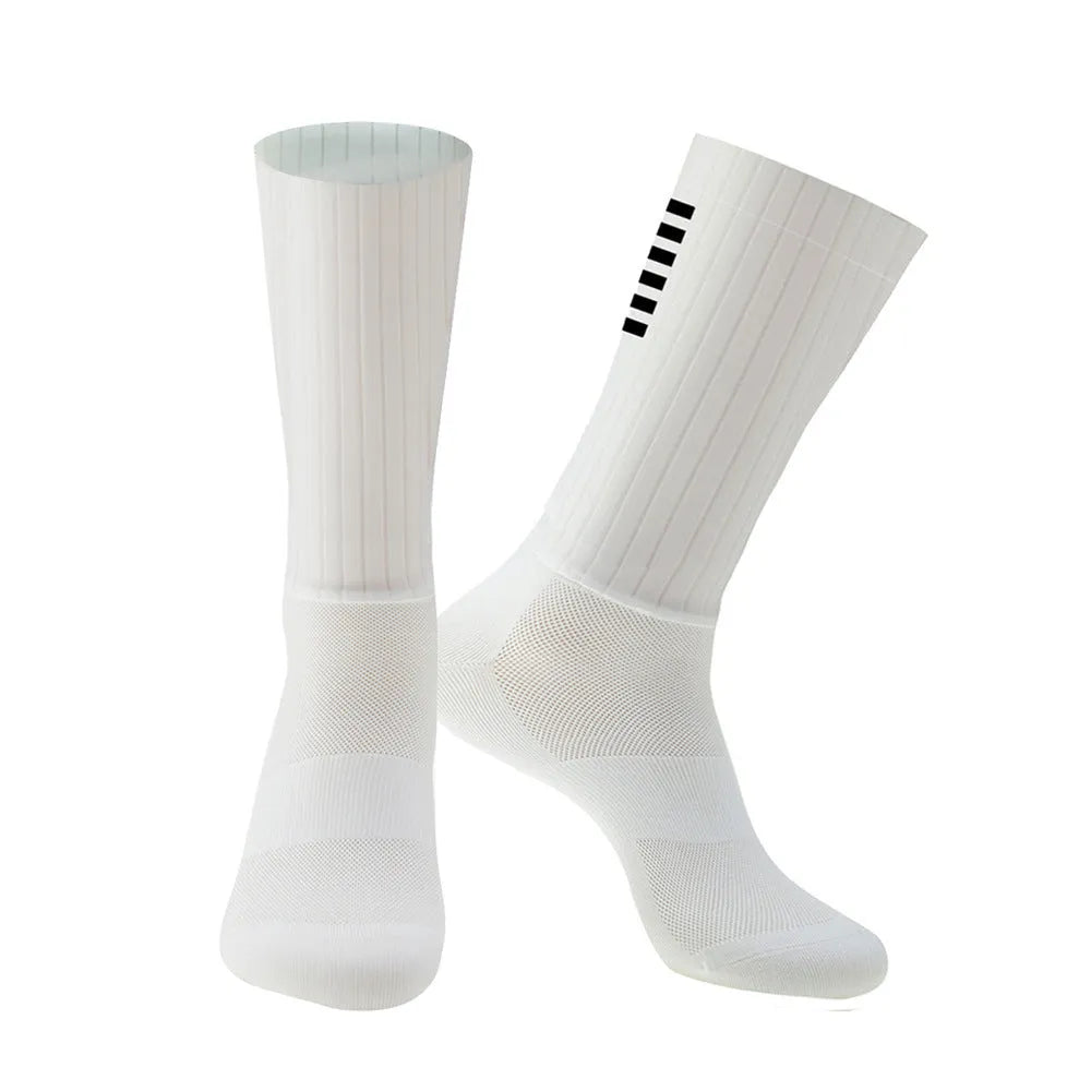 A pair of breathable athletic sports socks for cycling and running, available in six colours.