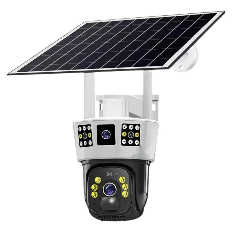 Solar binocular three-screen surveillance camera for outdoor security with 4MP resolution