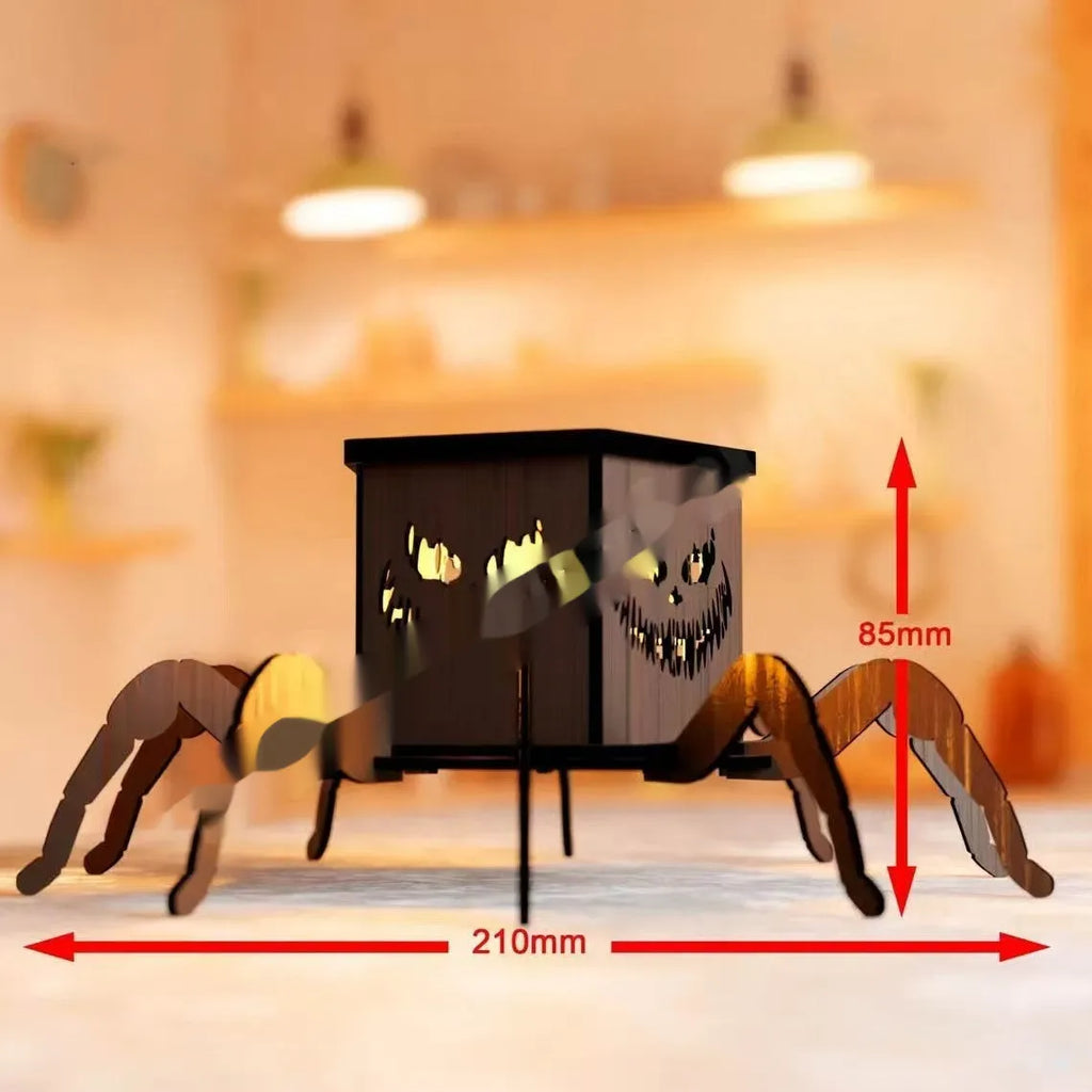Wooden Halloween candlestick with ghost spider mini lantern decoration, modern simplicity style