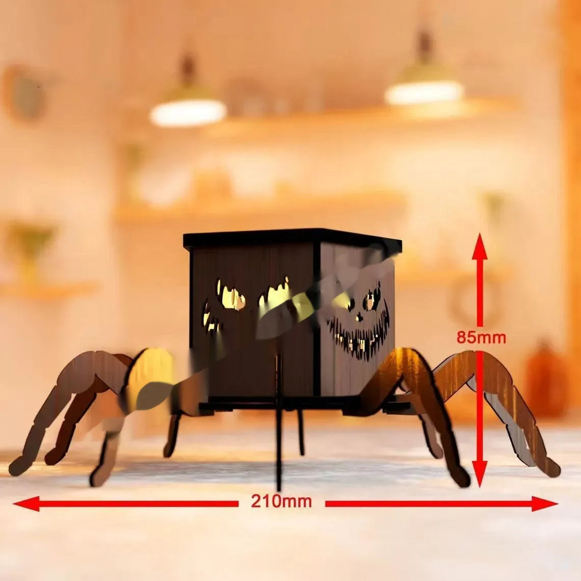 Wooden Halloween candlestick with ghost spider mini lantern decoration, modern simplicity style