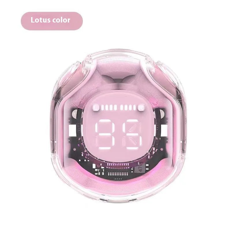 Transparent Bluetooth headset with breathing light and digital display in black