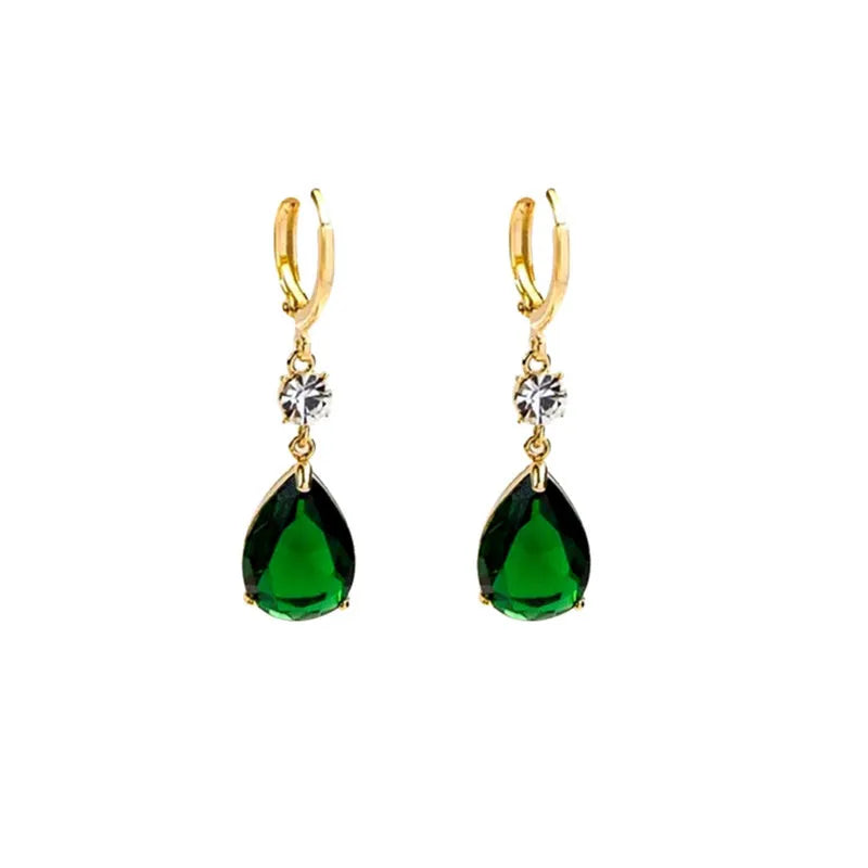 Green geometric teardrop alloy earrings with contemporary shape and lightweight construction