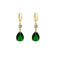 Green geometric teardrop alloy earrings with contemporary shape and lightweight construction