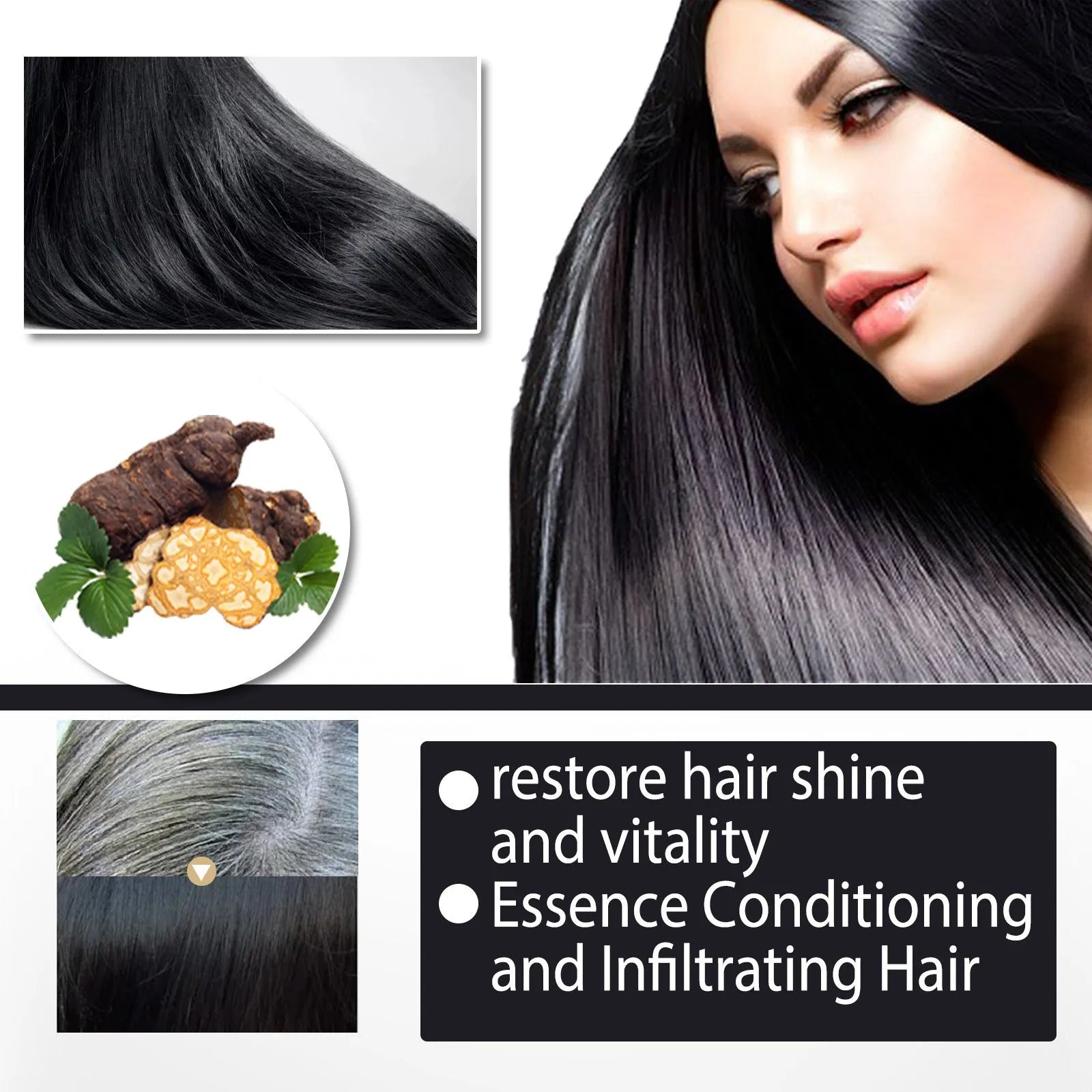100ml box of Polygonum Multiflorum Shampoo for turning white hair black, anti-hair loss, and anti-dandruff.