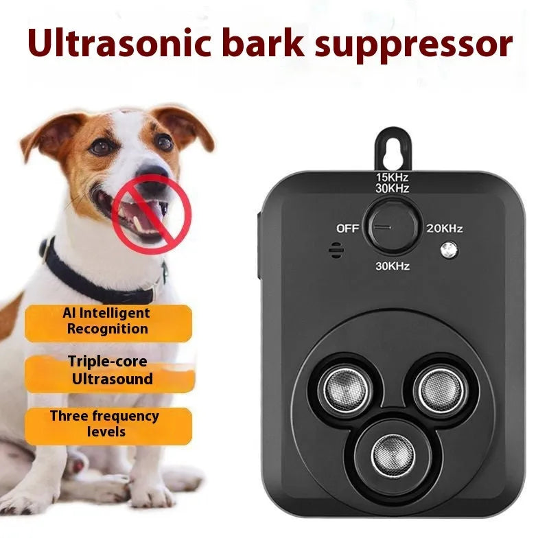 Black plastic ultrasonic dog bark stopper and dog drive device with charging cable