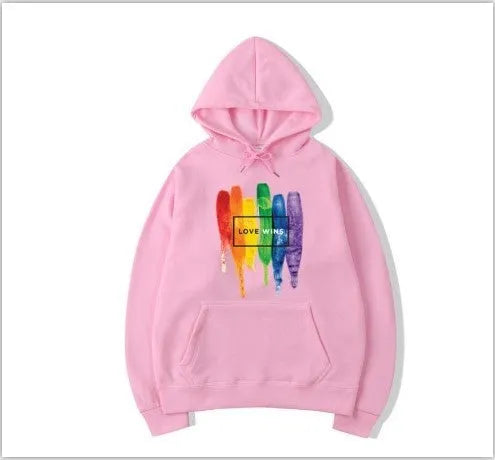 Men's Pride Love Wins cotton fleece hoodie in Black front view