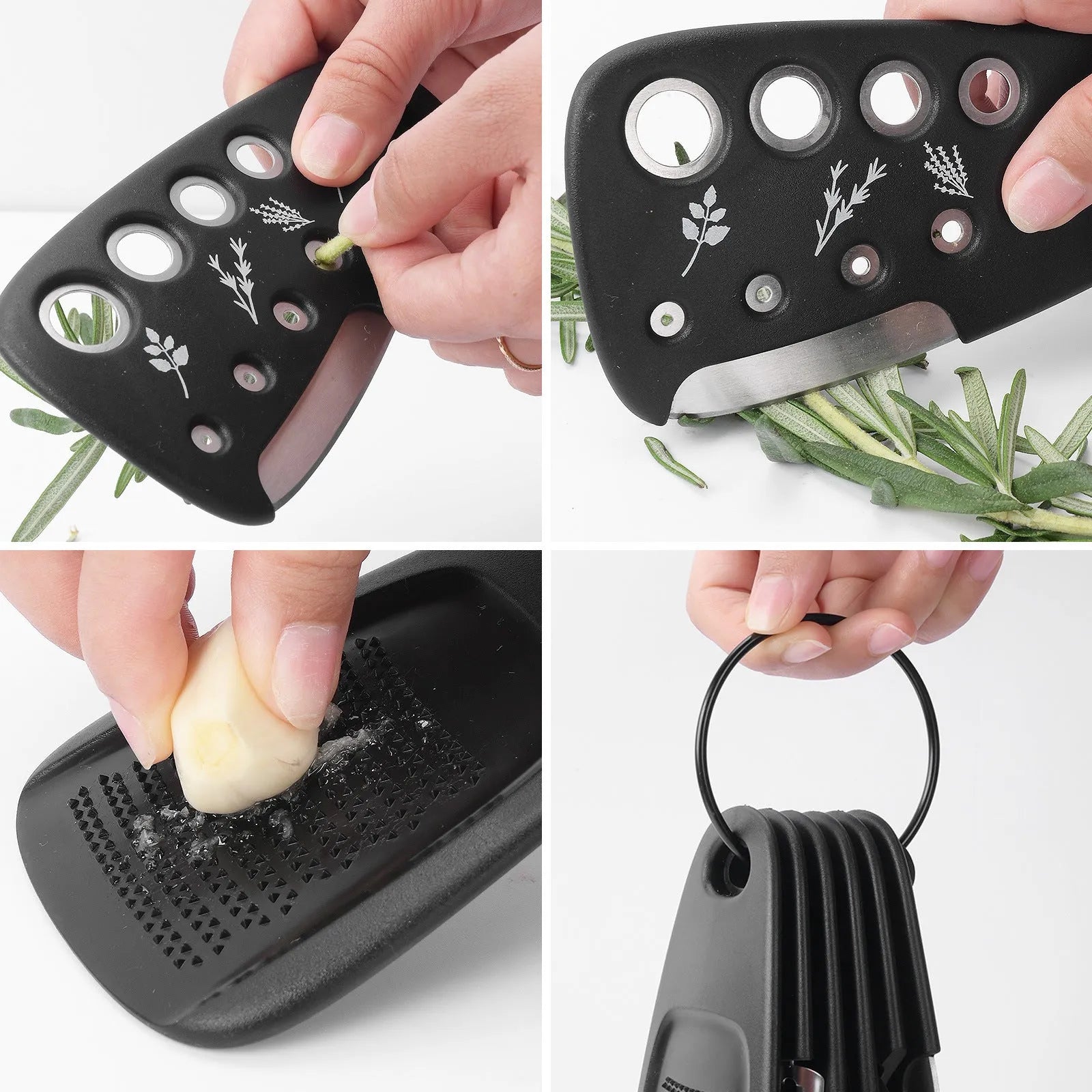 Six stackable kitchen gadgets with stainless steel and PP construction in modern simple design