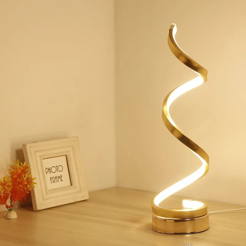 Black or white LED table lamp with aluminium shade on metal base