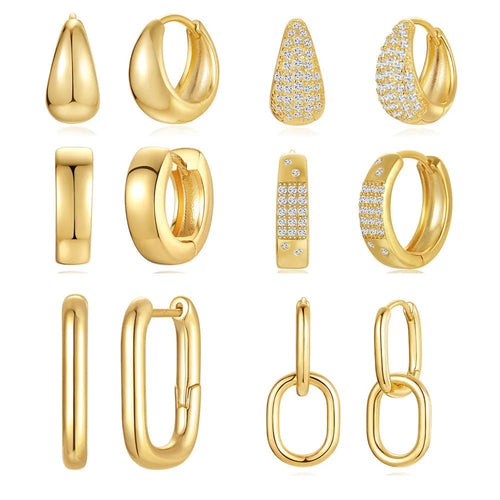 Brass diamond earclip earrings with geometric shape and gold electroplated finish