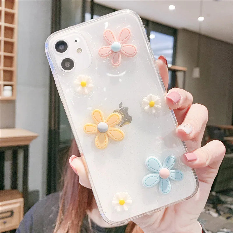 Soft rubber iPhone case with pink heart and floral Xuanya flower print on the back