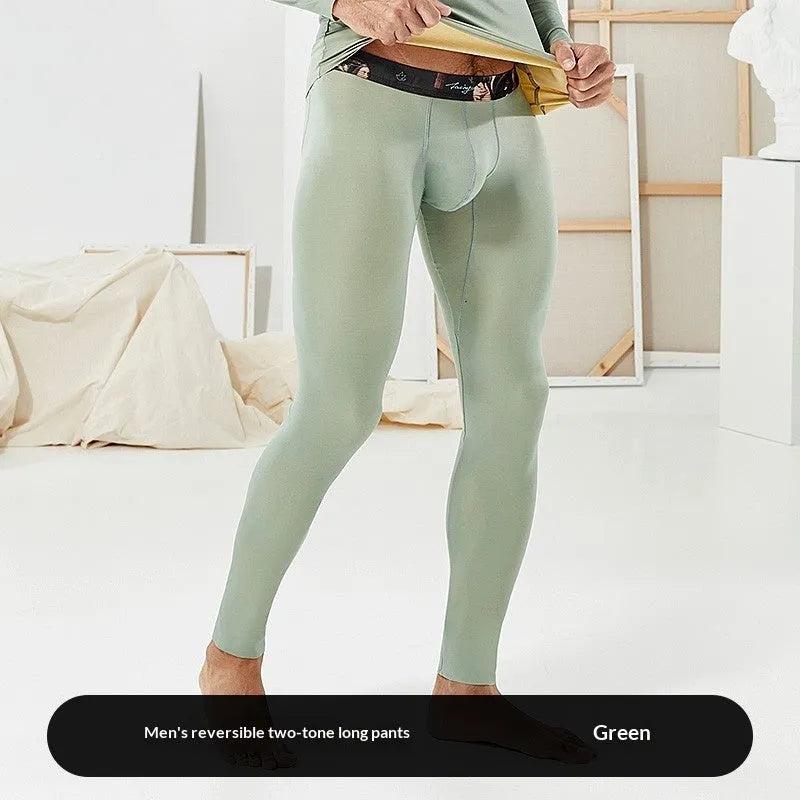 Men's thermal base layer set, long sleeve top and trousers, modal nylon spandex, green or pink, sizes M-XXL