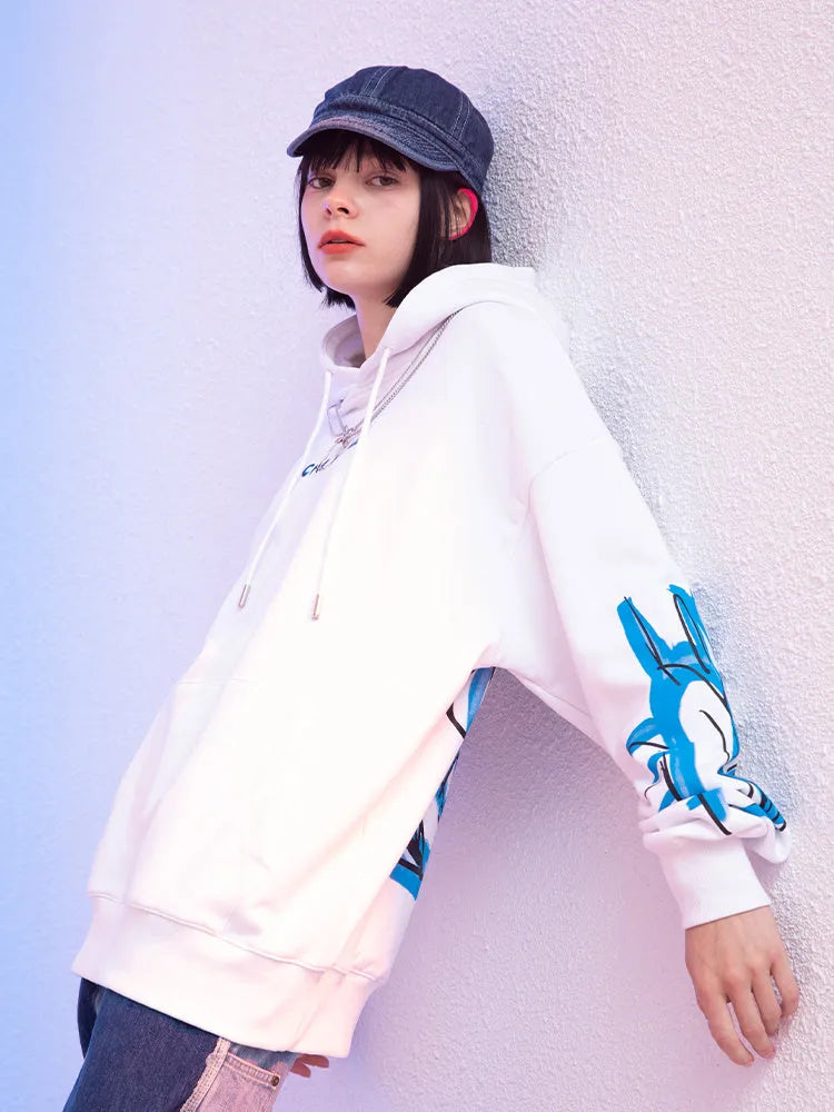 Men's loose cotton hooded sweater jacket in black, side view, for spring autumn casual wear