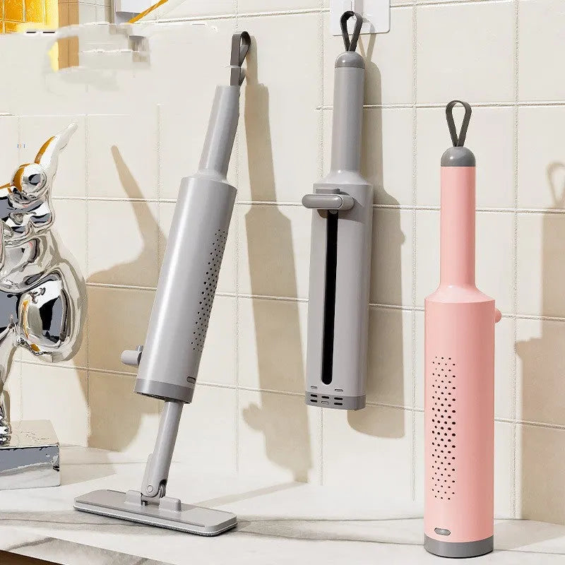Self-squeeze mini flat mop with microfiber pads and crevice brush in pink, grey or white