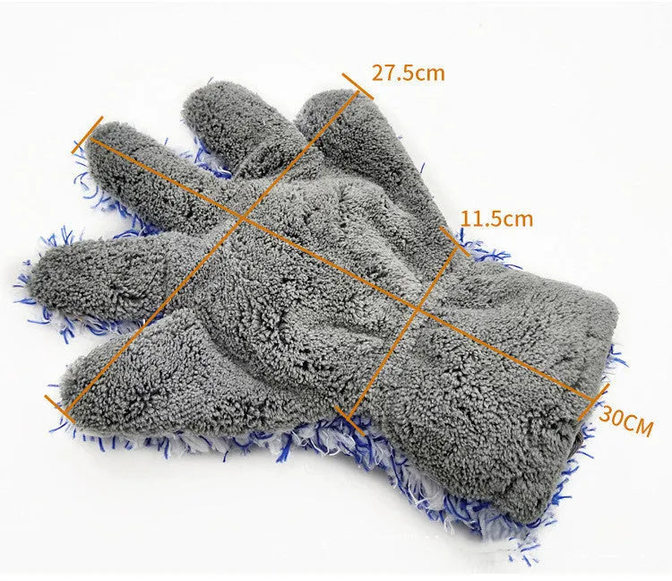 Blue gray fiber plush car washing gloves size 30x27.5 cm