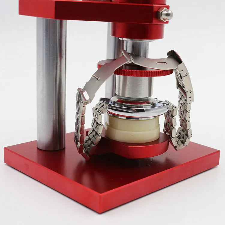 Spiral watch back cover presser tool with a set of 20 plastic moulds for watch repair.