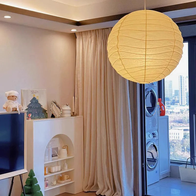 Japanese style white rice paper ball chandelier pendant light for ceiling.
