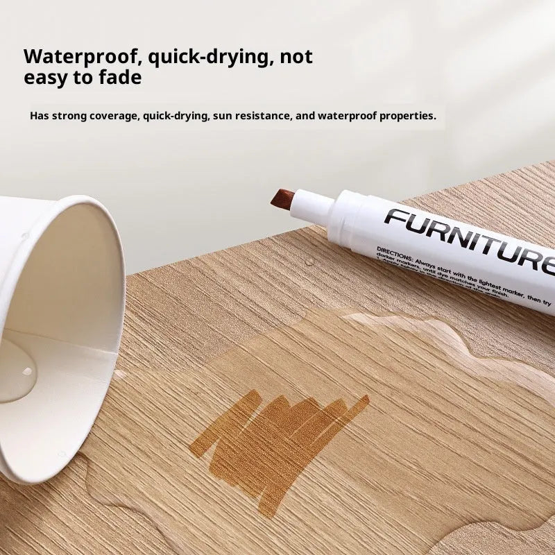 Wood grain paint fixer pen 5ml for repairing scratches and oily marks on solid and composite wood floors, shown in 12 colours.