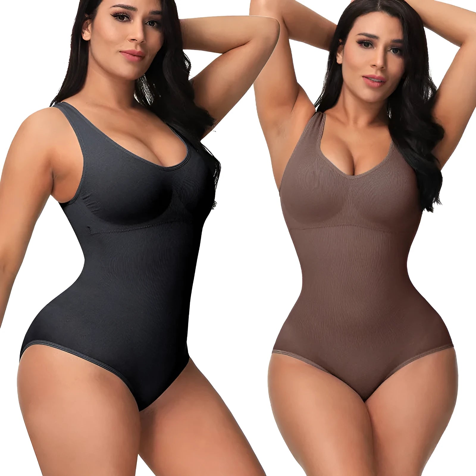 Seamless nylon bodysuit in green colour showing waist support and hip lift shaping