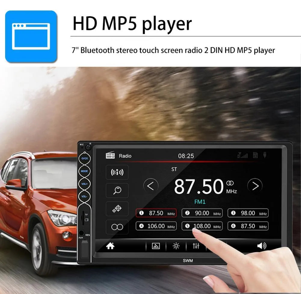 7-inch double DIN car radio MP5 player with colourful LED 800x480 TFT touchscreen Bluetooth USB SD