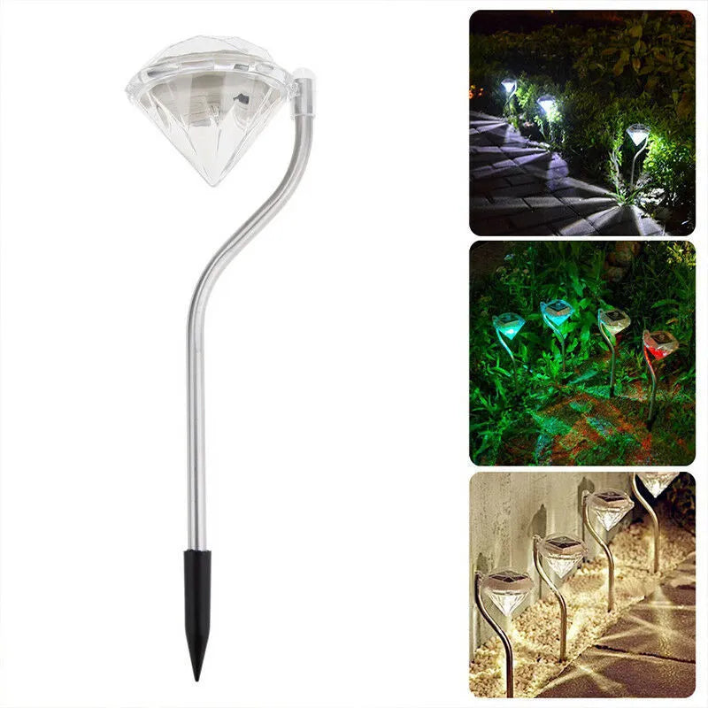 Solar powered diamond shaped garden LED light with solar panel for outdoor automatic evening illumination