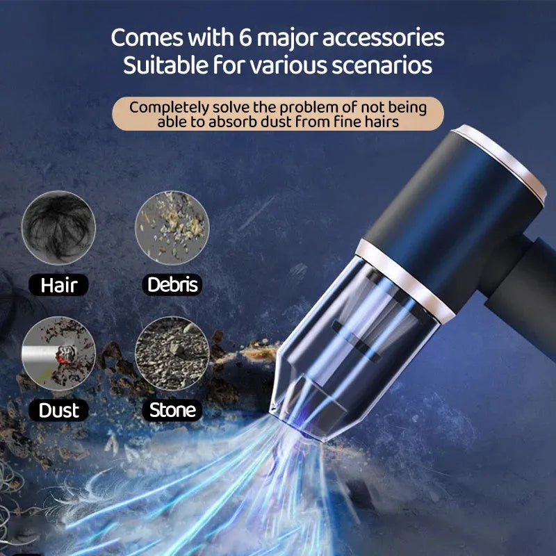 Black gold rechargeable wireless mini car cleaner and dust blower with 5V rated voltage and handheld design
